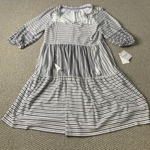 Violet Weekend‎ Womens Dress Size Medium Gray/Purple Striped Tasseled Neck NWT
